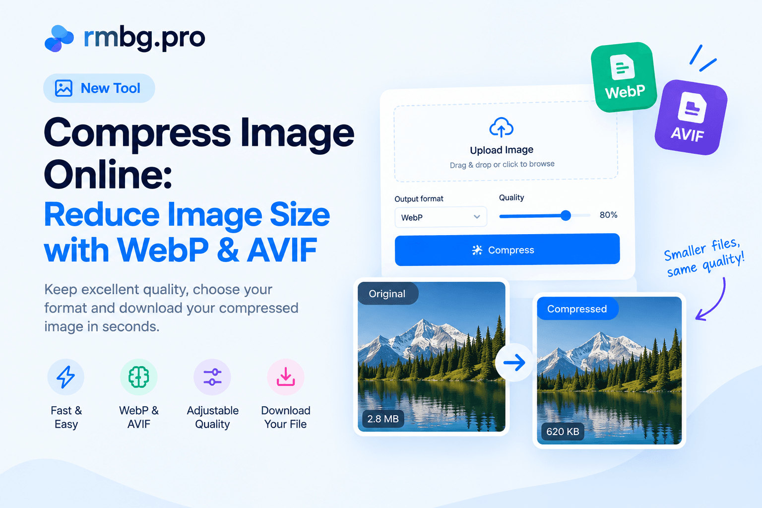 Online image compression tool with WebP and AVIF options