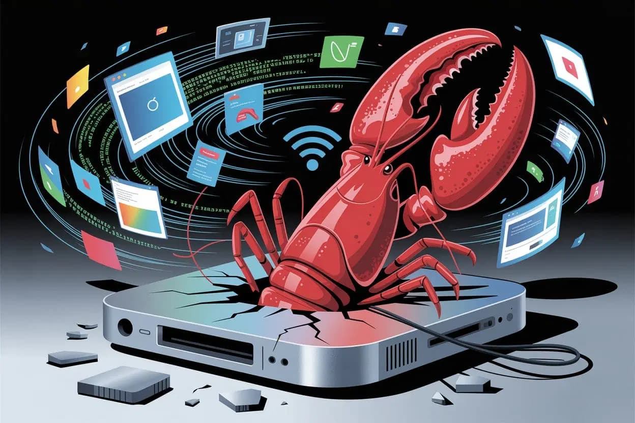 OpenClaw AI agent bursting out of Mac Mini