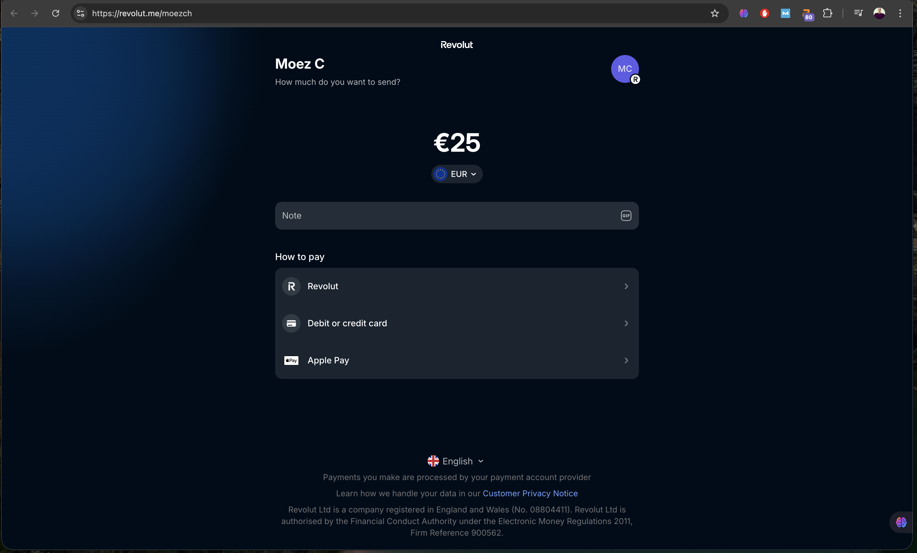 Payment form details
