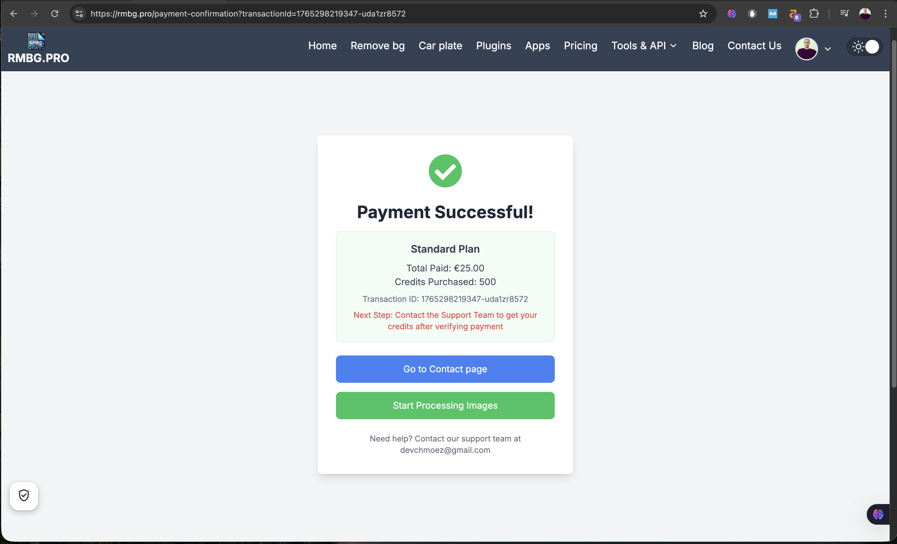 Contact page for support follow-up